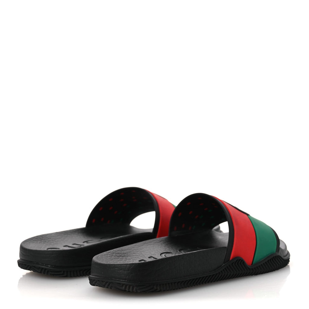Gucci Rubber Web Womens Interlocking G Slide Sandals 33 Black Green Red