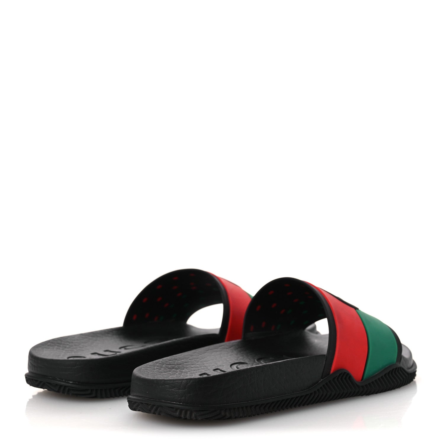 Gucci Rubber Web Womens Interlocking G Slide Sandals 33 Black Green Red