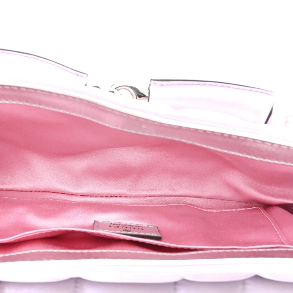 Gucci Iridescent Nappa Vertical Matelasse Medium Maxi Horsebit Chain Shoulder Bag Escape Pink