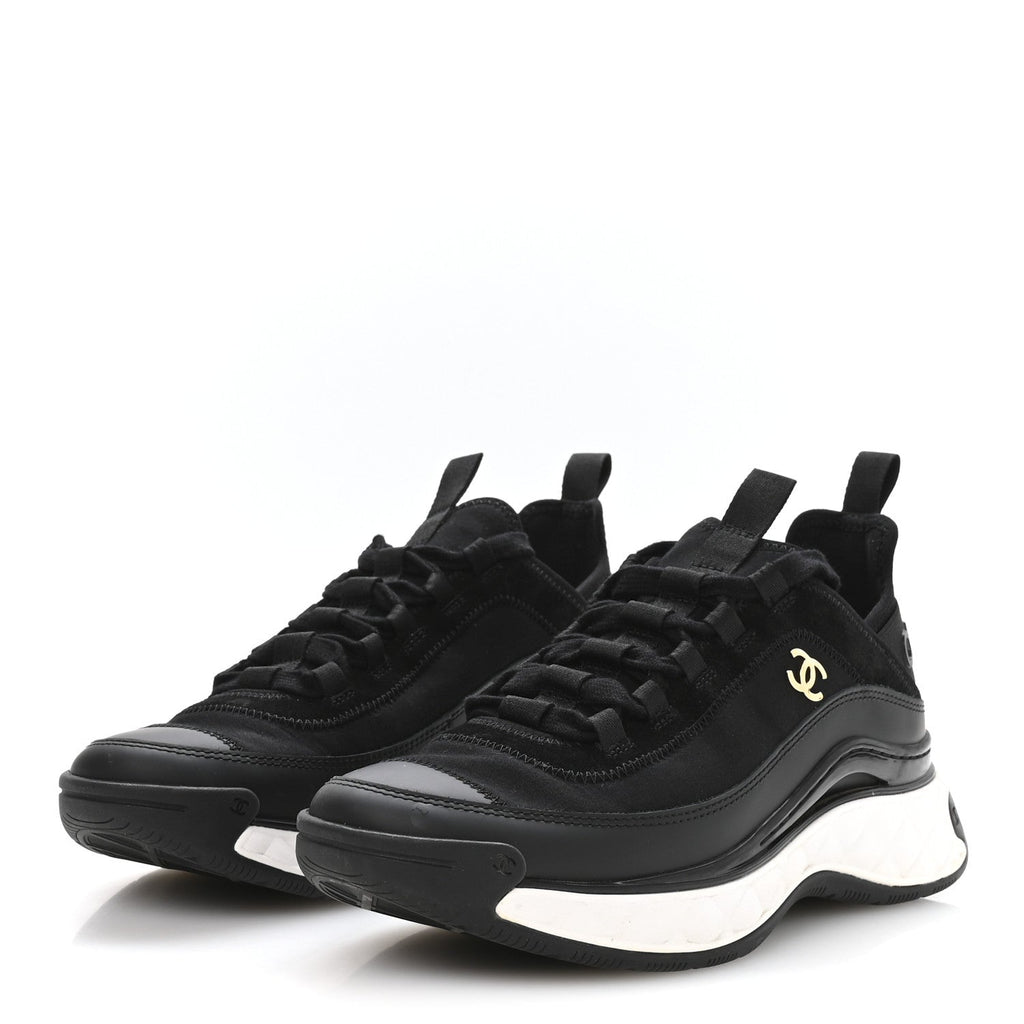 Chanel Velvet Calfskin Mixed Fibers CC Sneakers 37.5 Black