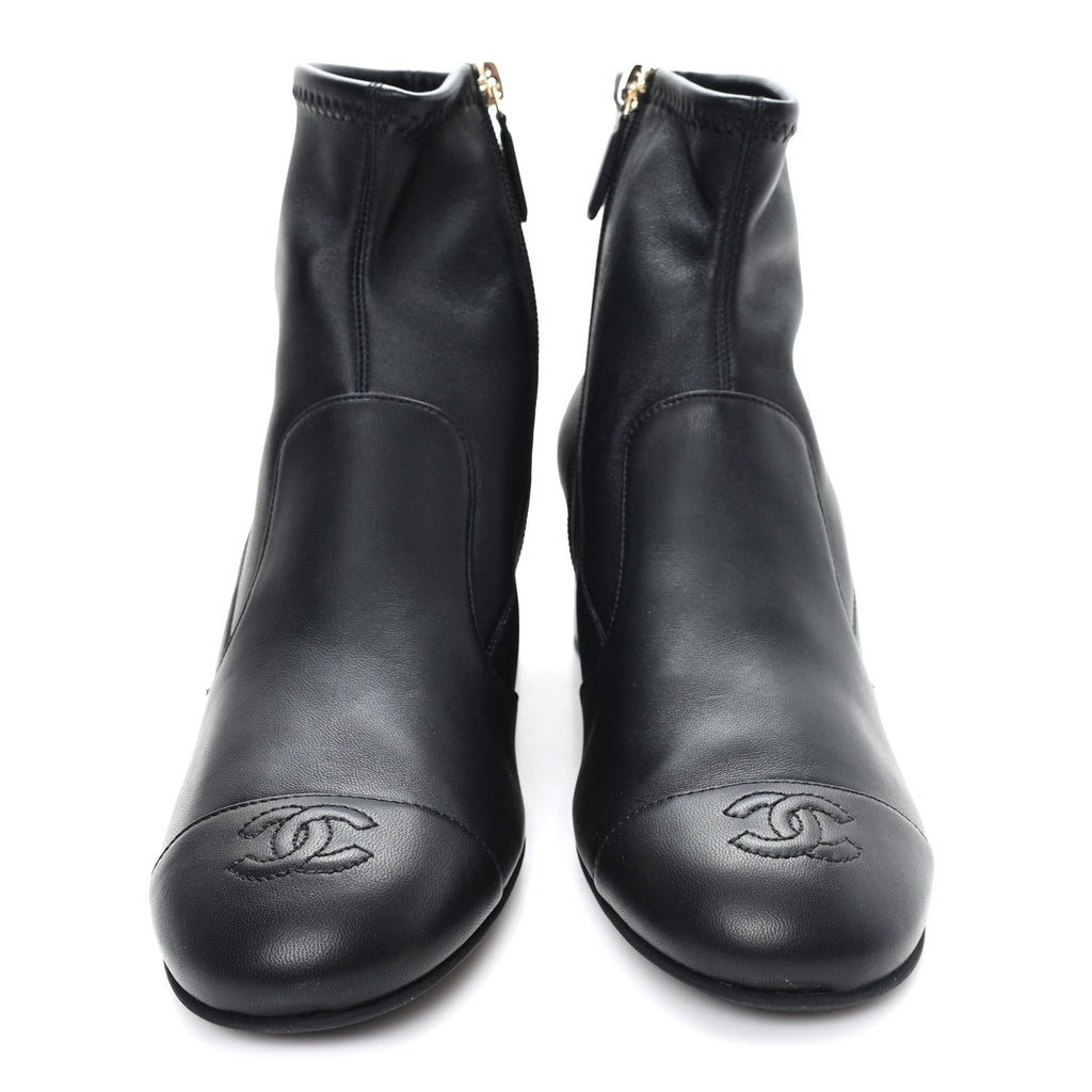 Chanel Stretch Lambskin Cap Toe CC Uniform Short Boots 39 Black