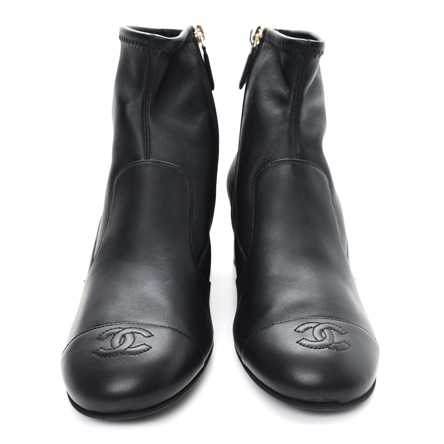 Chanel Stretch Lambskin Cap Toe CC Uniform Short Boots 39 Black