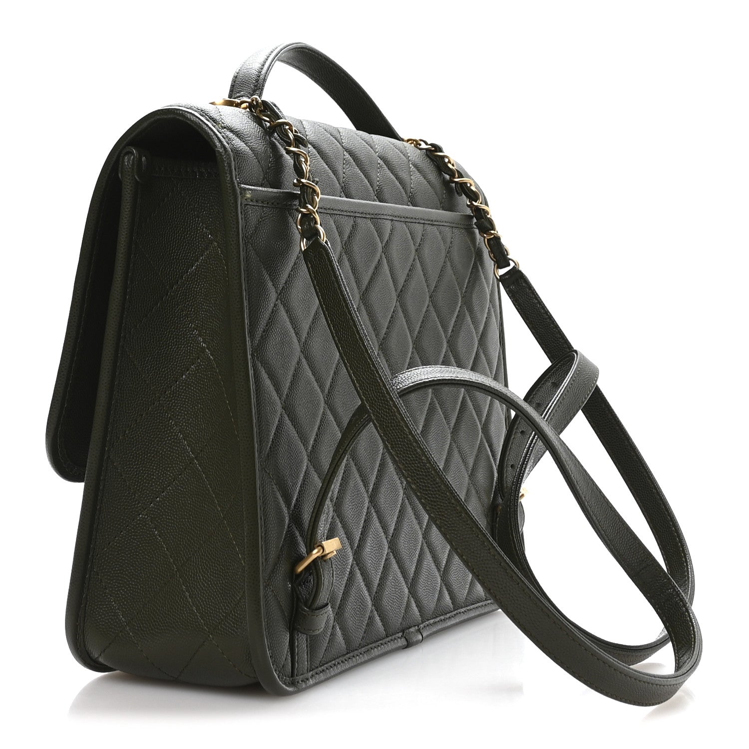 Chanel Caviar Quilted School Memory Backpack Dark Green