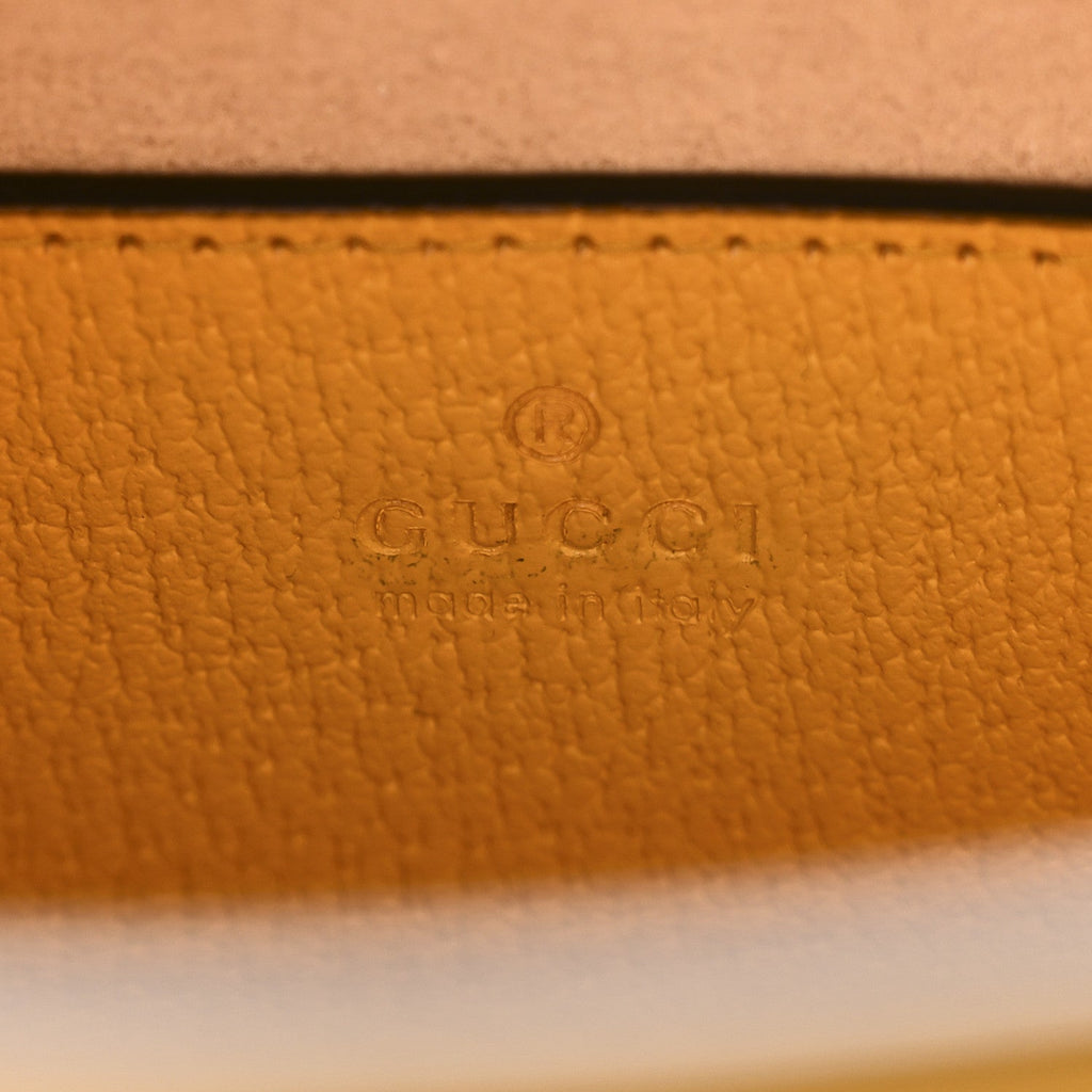 Gucci Textured Dollar Calfskin Web Small Diana Tote Bag Yellow Dusty Azure