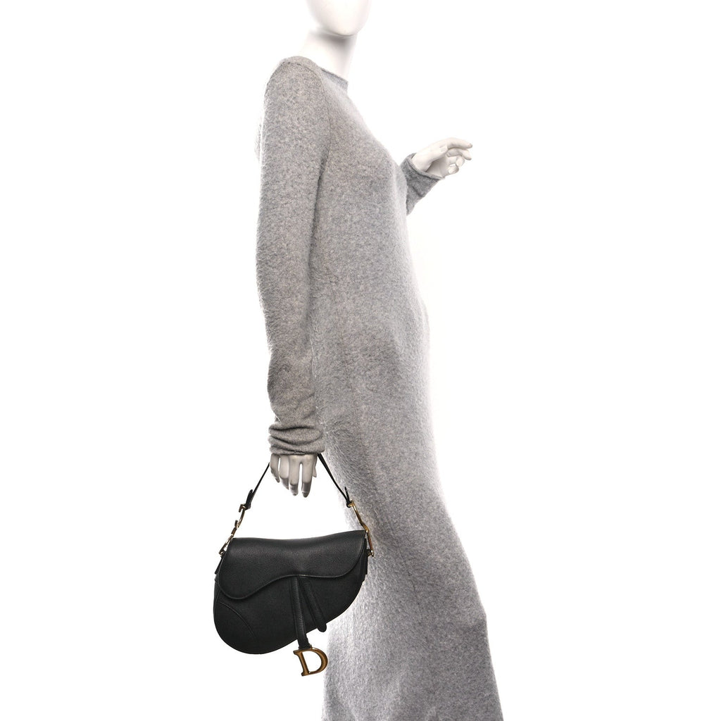 Christian Dior Grained Calfskin Saddle Bag Black