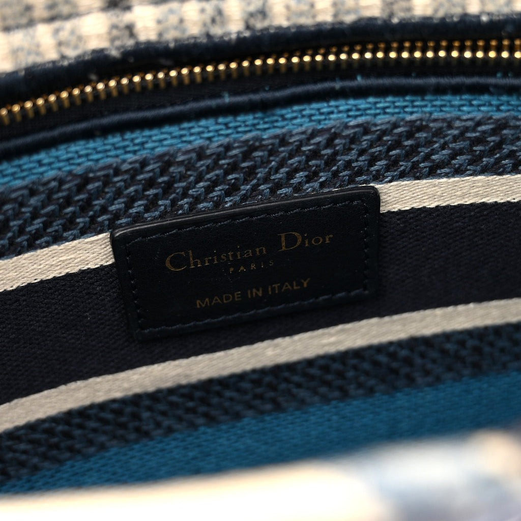 Christian Dior Canvas Embroidered Palm Tree Toile De Jouy Medium Lady D-Lite Blue