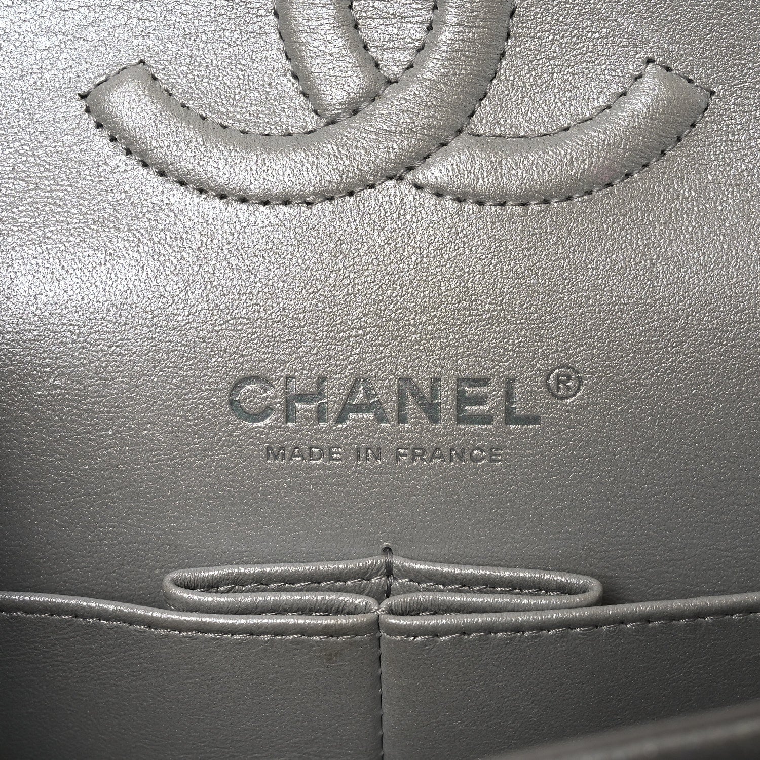 Chanel Glittered Metallic Caviar Quilted Medium Double Flap Silver