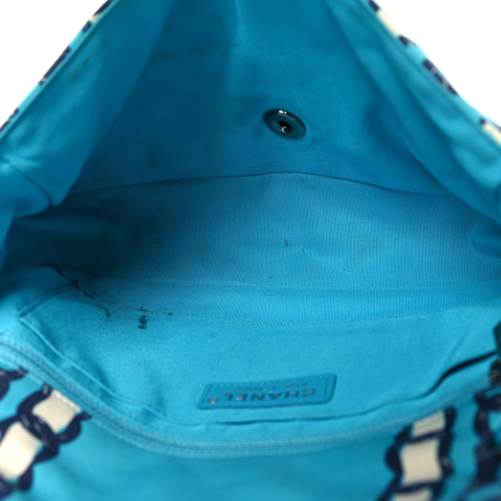 Chanel Silk Chain Printed Medium Single Flap Blue