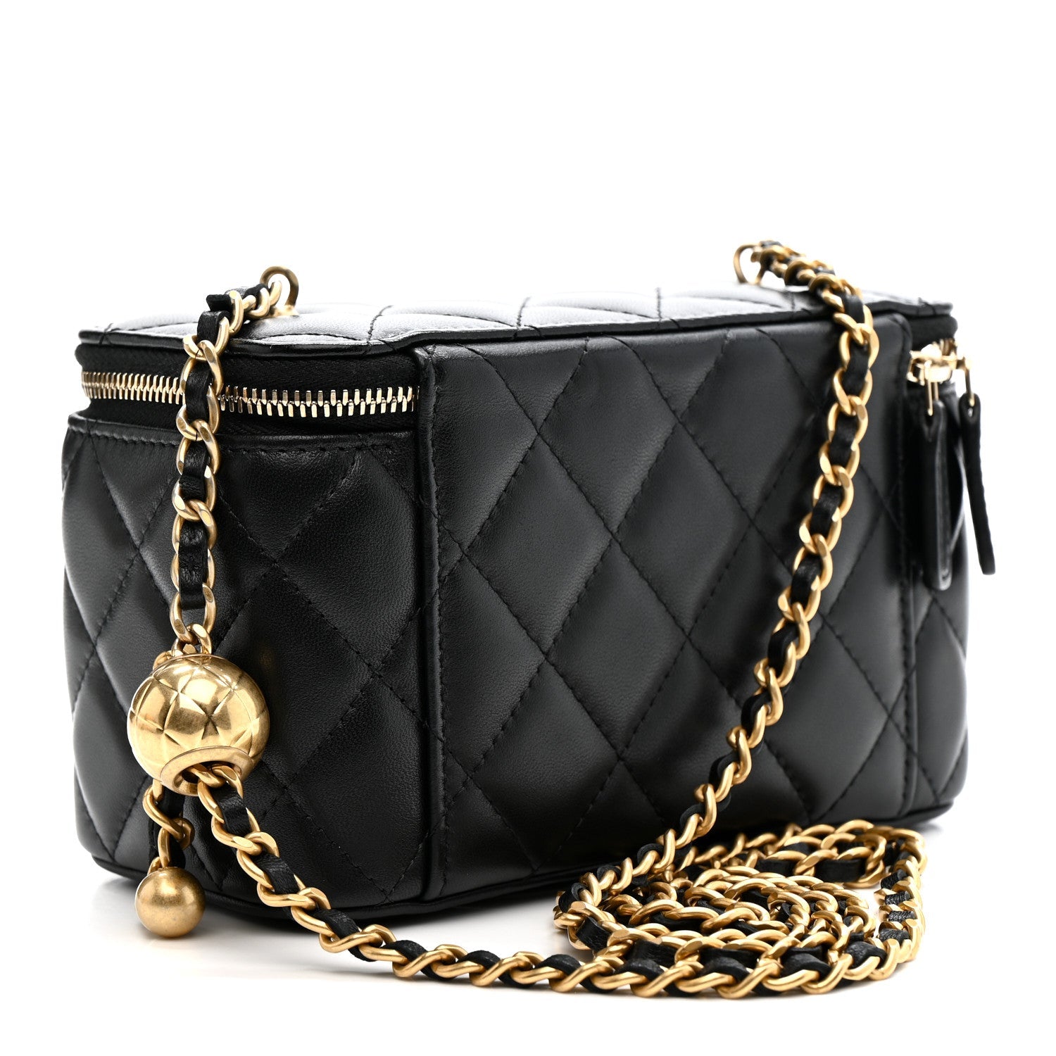 Chanel Lambskin Quilted Pearl Crush Small Vanity Case With Chain Black