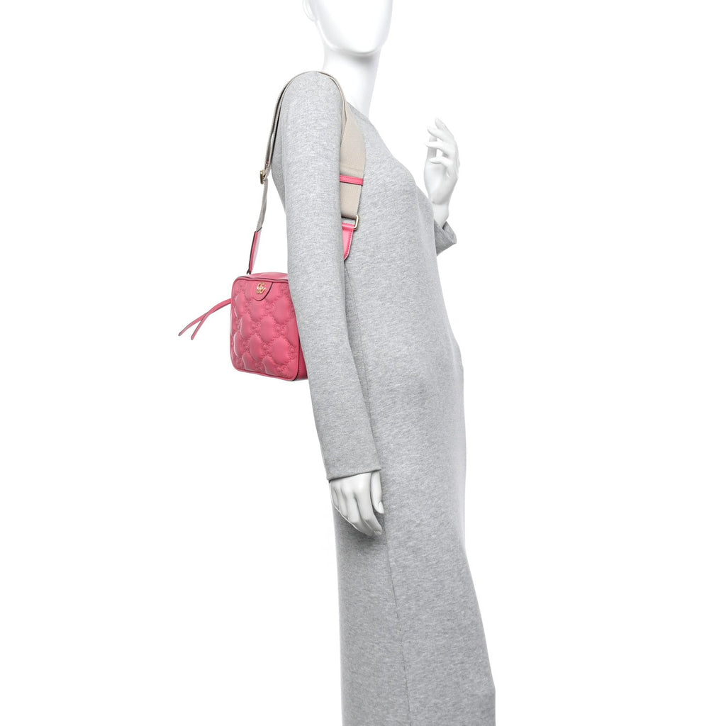 Gucci Calfskin GG Matelasse Small Shoulder Bag Rhodamine Pink Natural