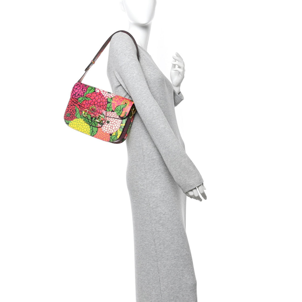 Gucci X KEN SCOTT New Shangai Calfskin Pomponica Print Horsebit 1955 Shoulder Bag Multicolor Fuxia Pompon
