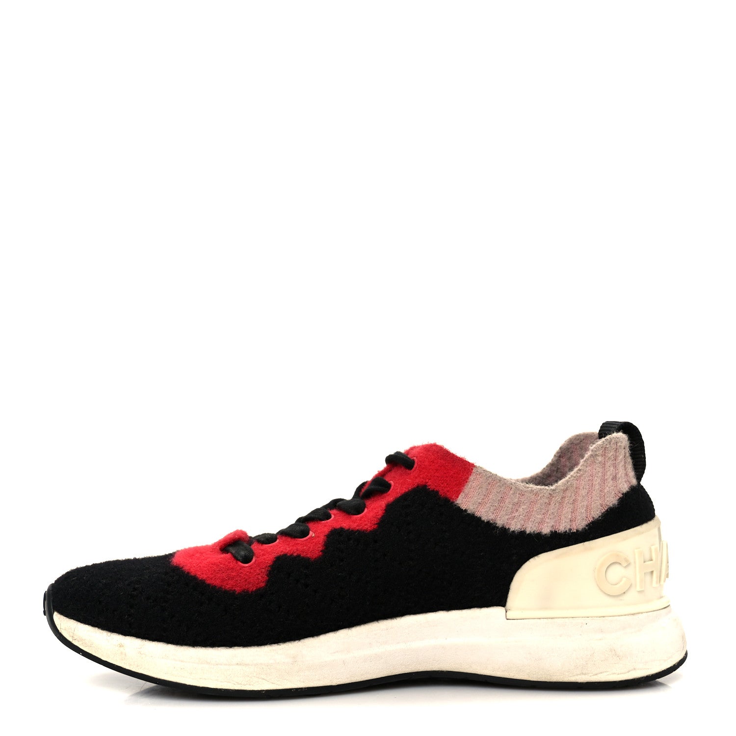 Mixed Fabrics Knit Sneakers 38 Black Red Pink