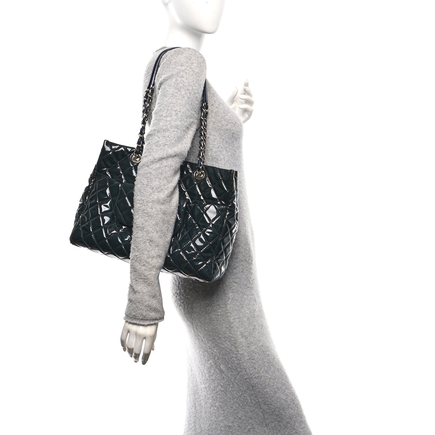Chanel Patent Quilted Large Coco Shine Shopping Tote Navy