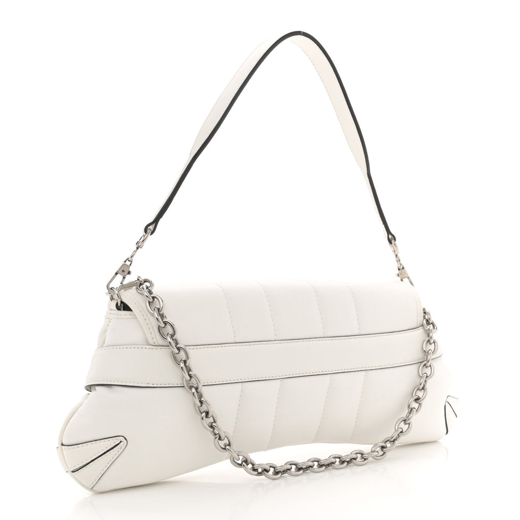 Gucci Nappa Vertical Matelasse Medium Maxi Horsebit Chain Shoulder Bag Mystic White