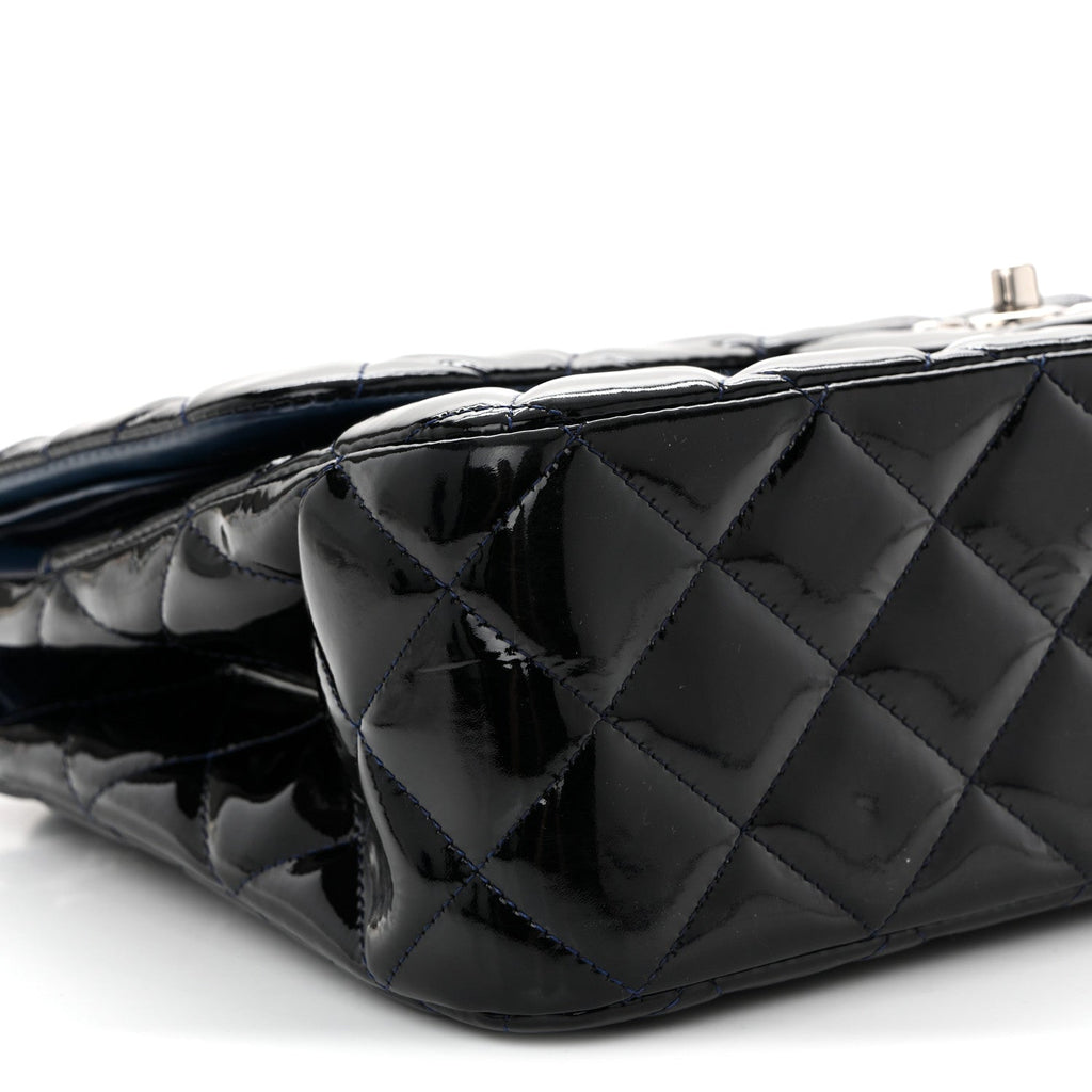 Chanel Patent Quilted Jumbo Double Flap Dark Blue