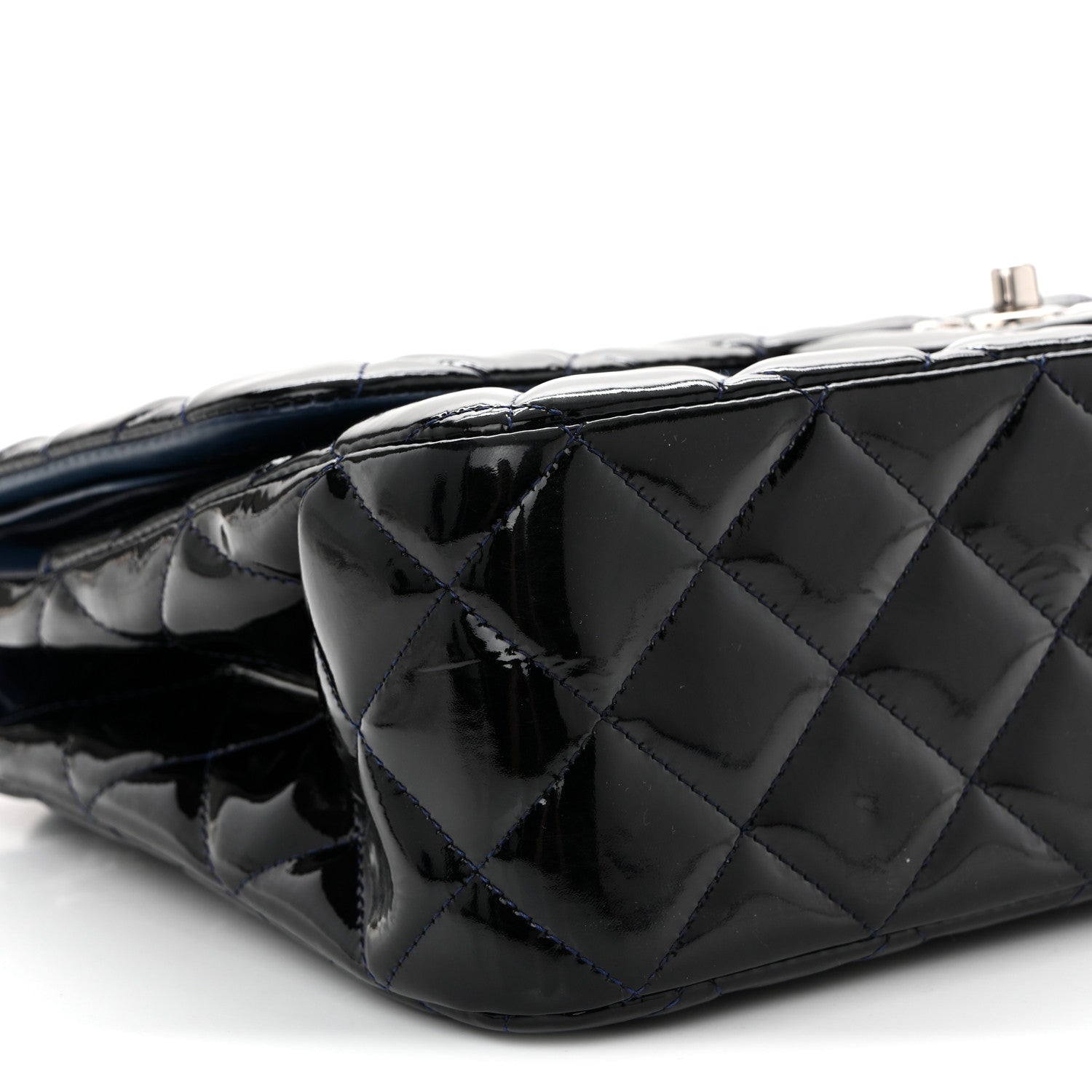 Chanel Patent Quilted Jumbo Double Flap Dark Blue