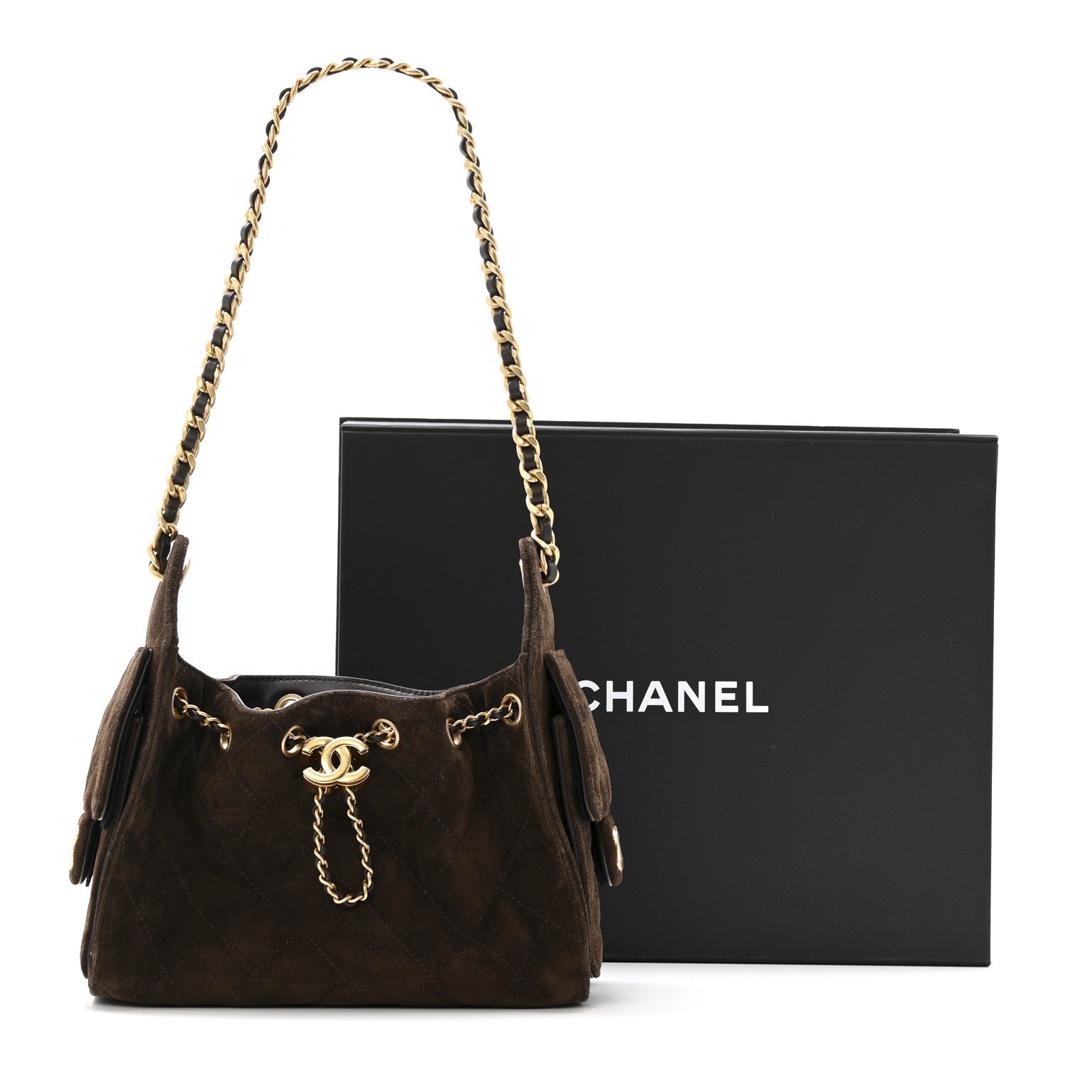 Chanel Suede Quilted Mini Chanel 25 Handbag Dark Brown