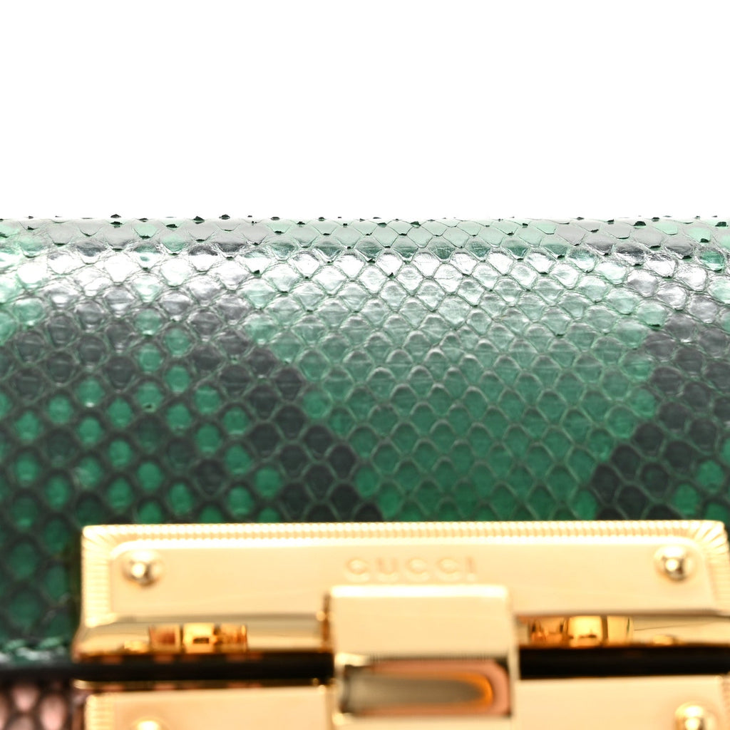 Gucci Snakeskin Small Padlock Shoulder Bag Green Pink Purple