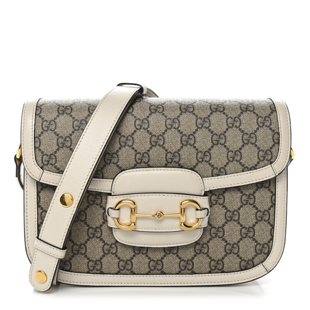 Gucci GG Supreme Monogram Horsebit 1955 Shoulder Bag Beige Mystic White