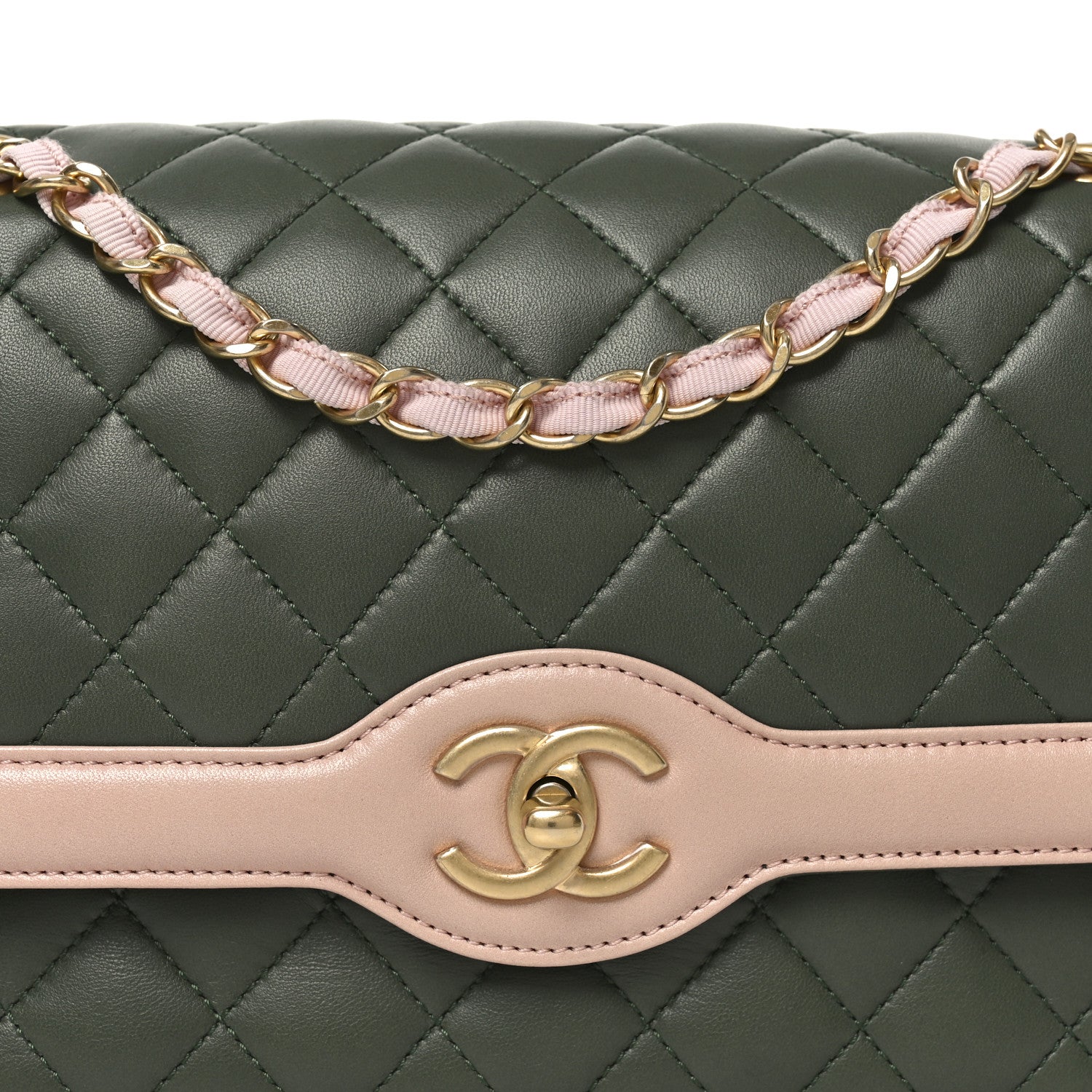Chanel Lambskin Quilted Medium Bi-Color Flap Green Pink