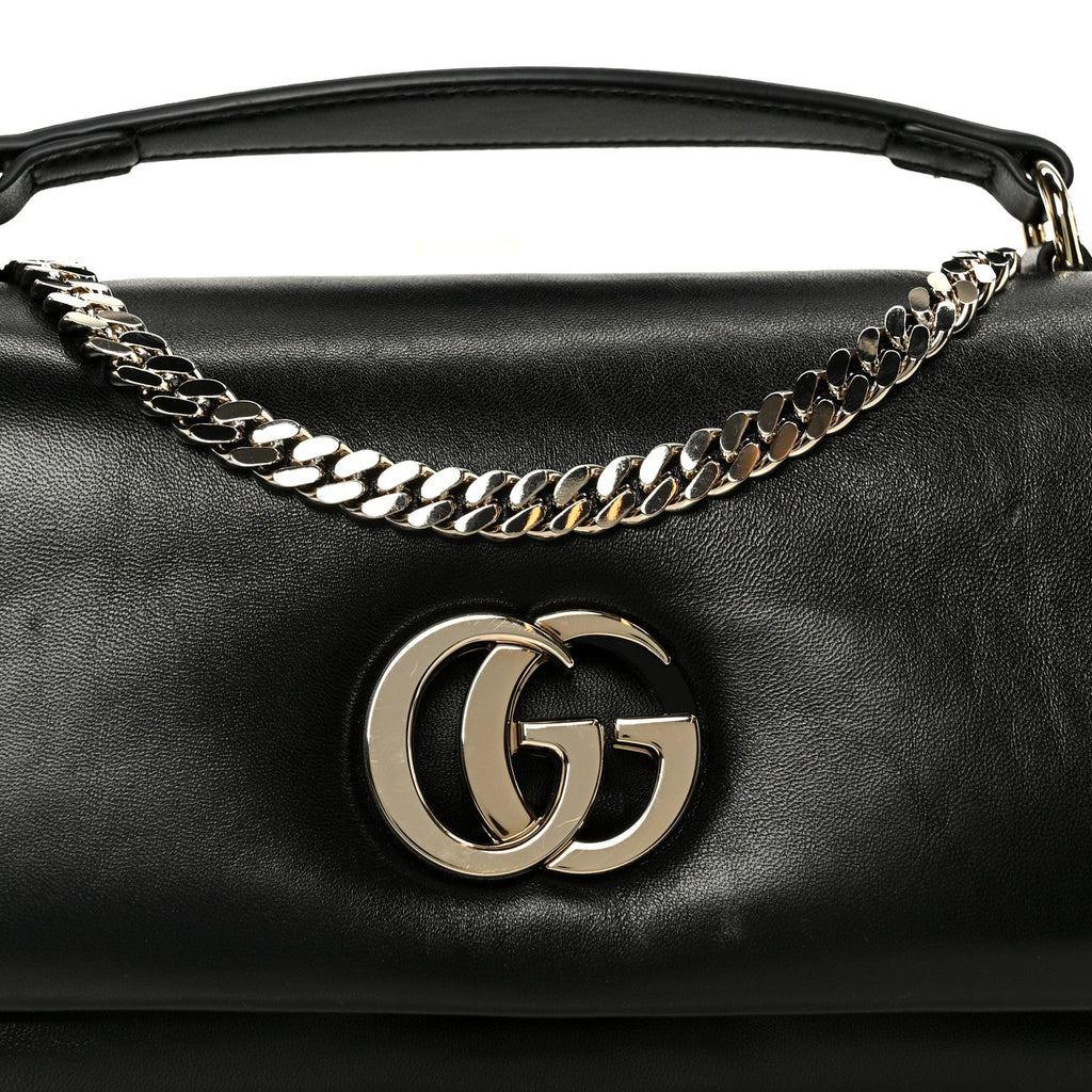 Gucci Lambskin Small GG Milano Top Handle Shoulder Bag Black