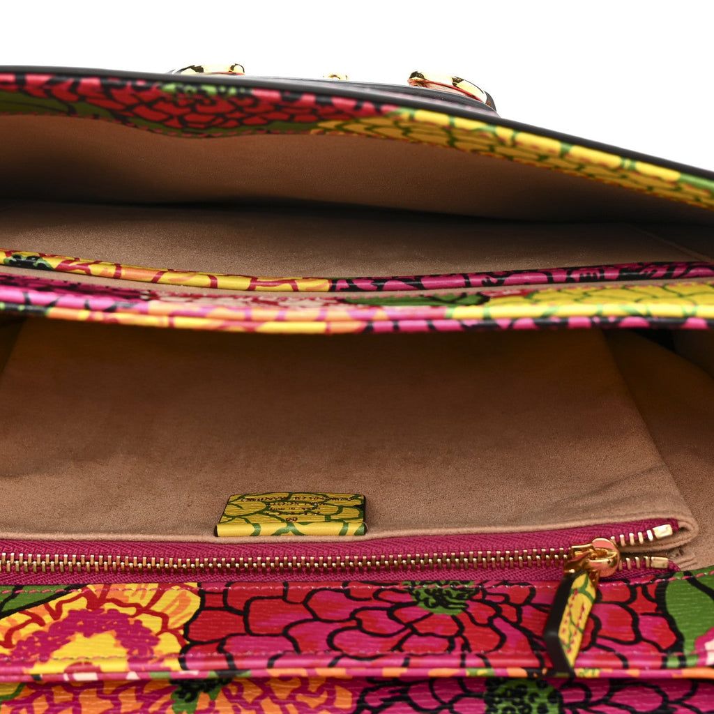 Gucci X KEN SCOTT New Shangai Calfskin Pomponica Print Horsebit 1955 Shoulder Bag Multicolor Fuxia Pompon