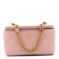 Chanel Caviar Quilted Pearl Enamel Small Vanity Case With Chain Light Pink
