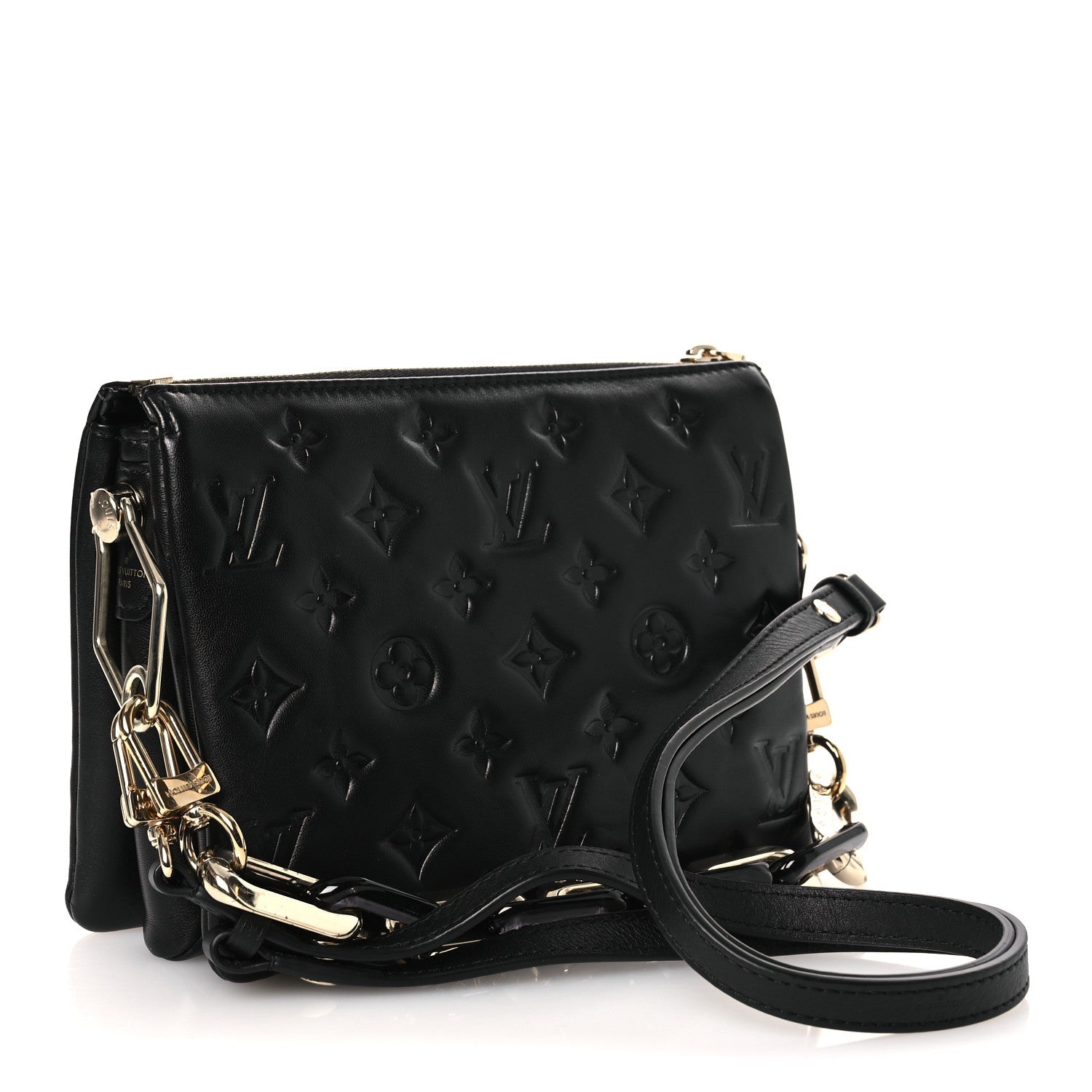 Louis Vuitton Lambskin Crystal Embellished Monogram Coussin BB Black