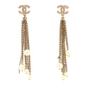Chain Pearl CC Drop Earrings Light Gold