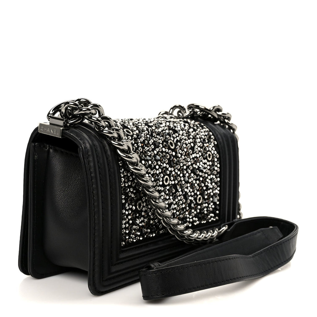 Chanel Calfskin Strass Crystal Small Boy Flap Black