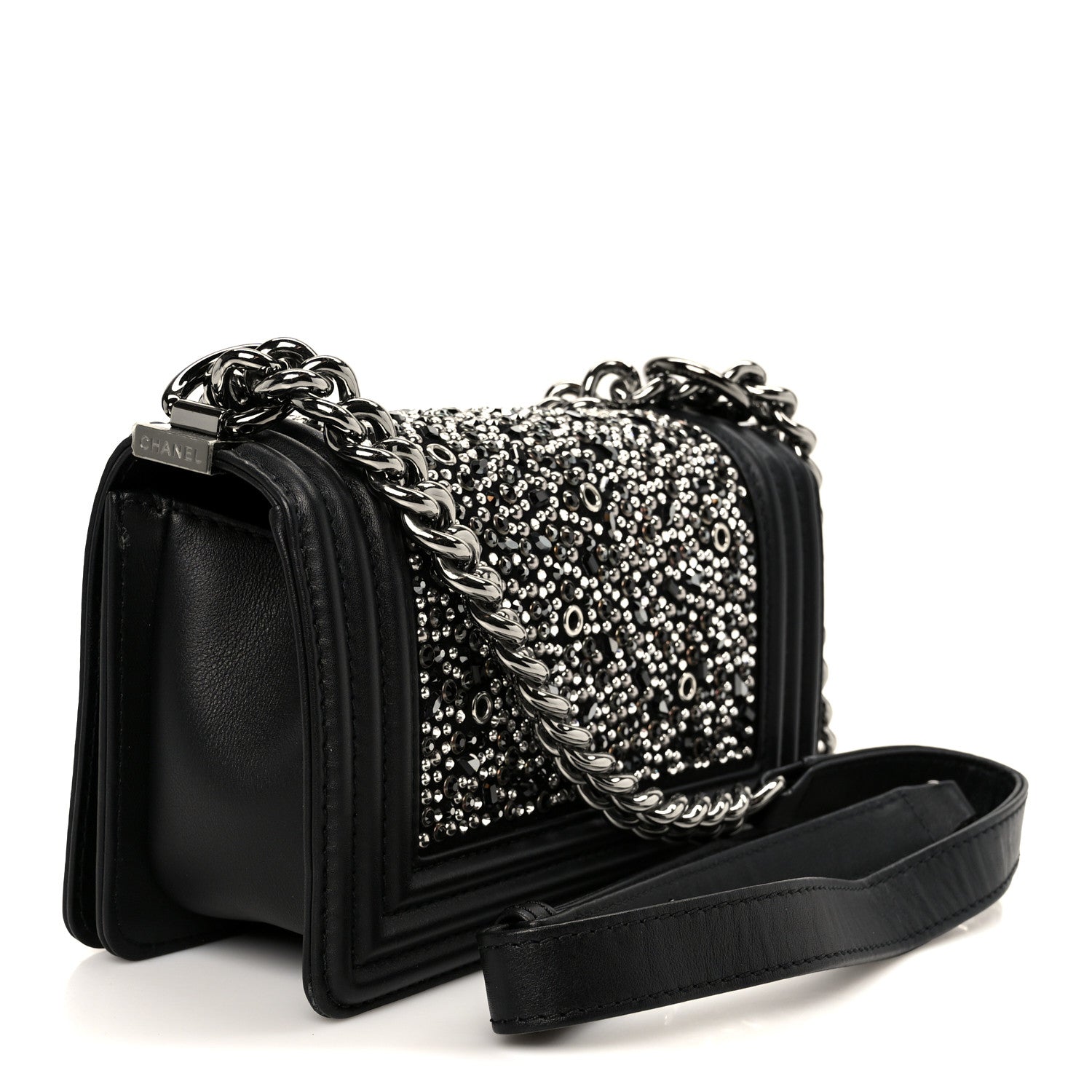 Chanel Calfskin Strass Crystal Small Boy Flap Black