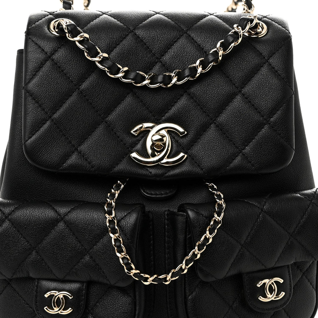 Chanel Calfskin Quilted Medium Duma Pockets Drawstring Backpack Black