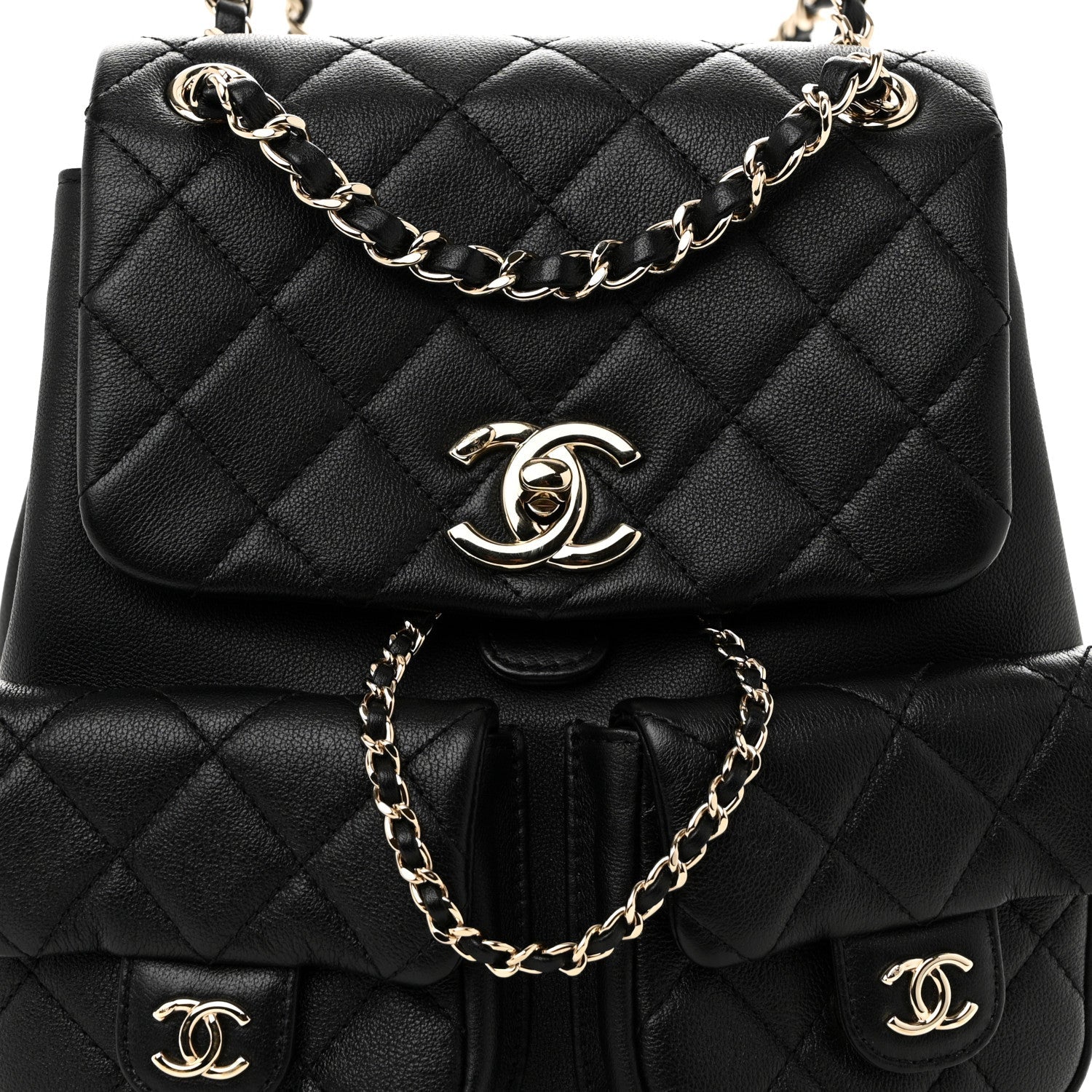 Chanel Calfskin Quilted Medium Duma Pockets Drawstring Backpack Black