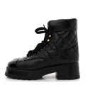 Crumpled Patent Lambskin Calfskin Quilted Lace Up Combat Boots 41.5 Black