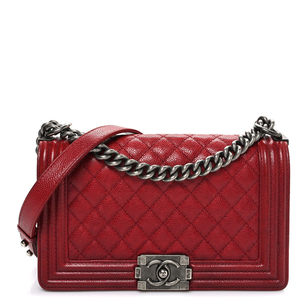 Chanel Caviar Quilted Medium Boy Flap Dark Red