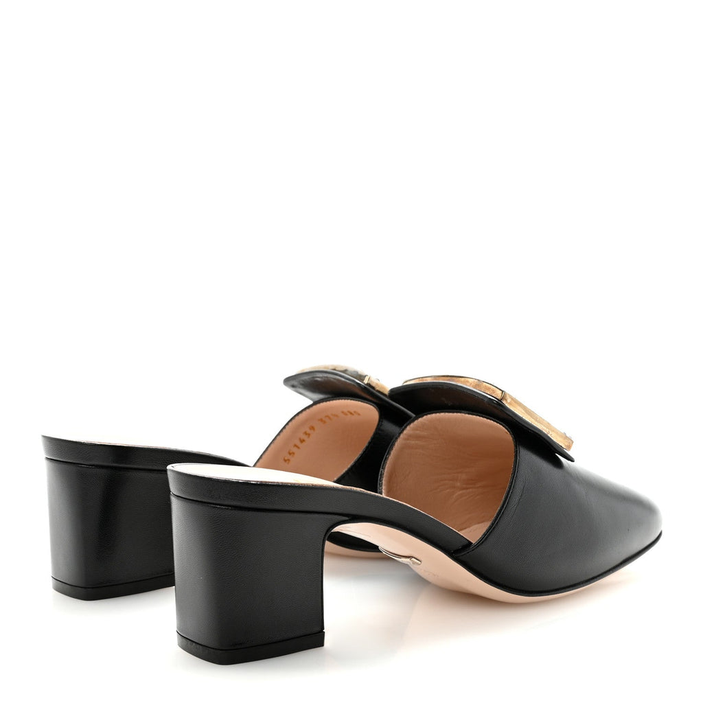 Gucci Malaga Kid Crystal Square G Madelyn 60mm Mules 37.5 Black