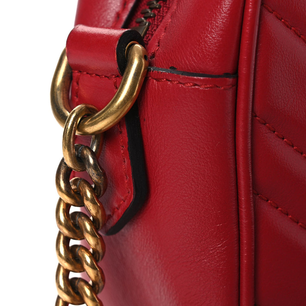 Gucci Calfskin Matelasse Mini GG Marmont Chain Shoulder Bag Hibiscus Red