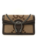Gucci Monogram Jumbo GG Textured Dollar Calfskin Super Mini Dionysus Shoulder Bag Camel Ebony New Acero