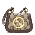 Gucci GG Supreme Monogram Textured Dollar Calfskin Blondie Card Case Wallet with Strap Beige Ebony New Acero