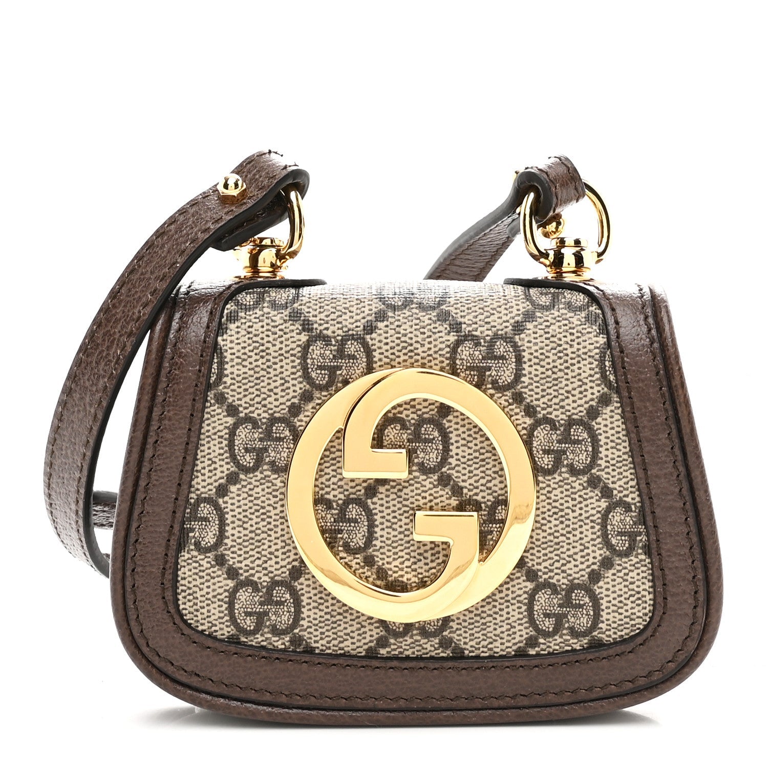 Gucci GG Supreme Monogram Textured Dollar Calfskin Blondie Card Case Wallet with Strap Beige Ebony New Acero