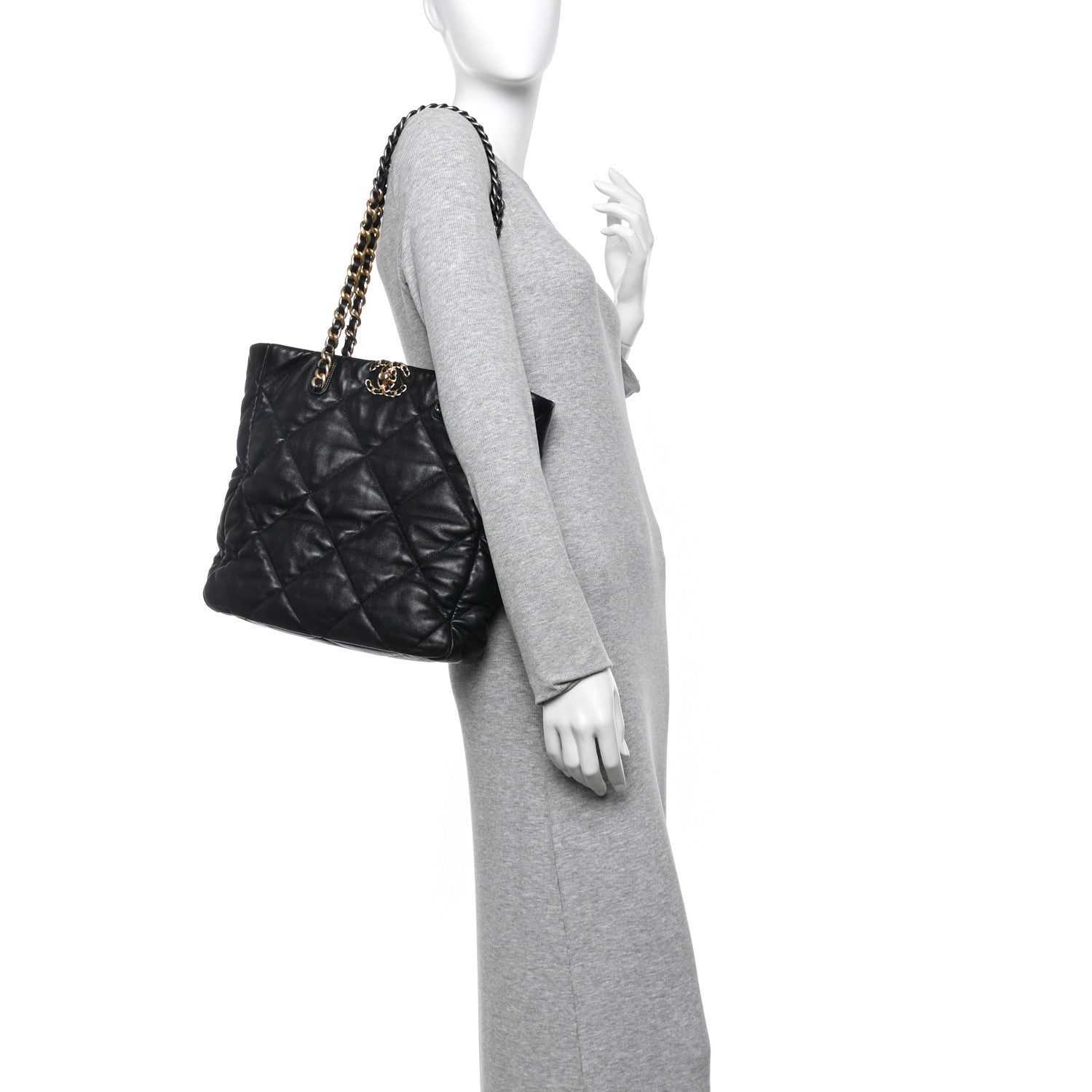 Chanel Lambskin Quilted Chanel 19 Shopping Bag Black