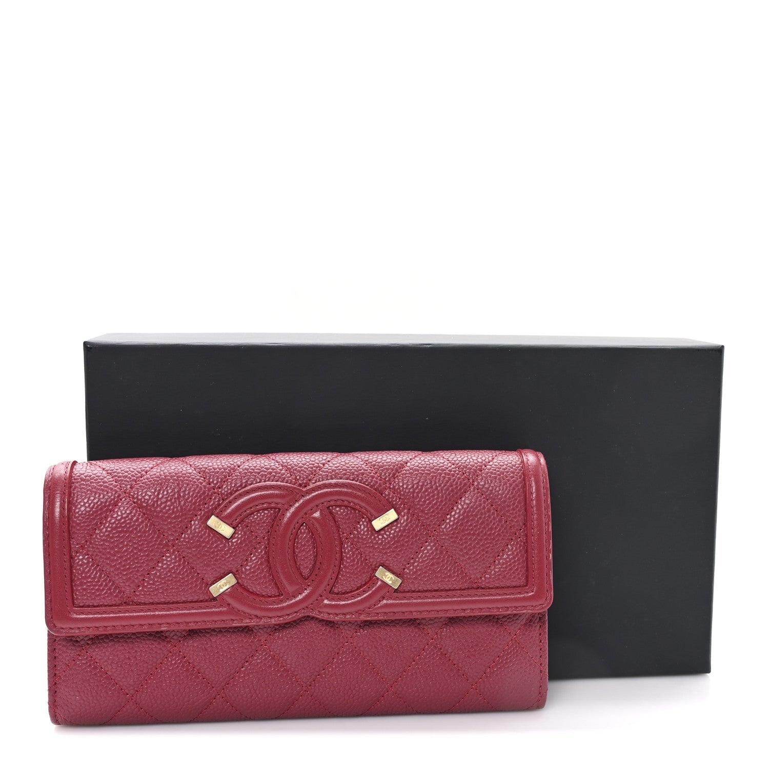 Caviar Quilted Large Filigree Gusset Flap Wallet Dark Pink