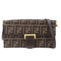 FENDI Zucca Canvas Leather Shoulder Bag Khaki Brown Black