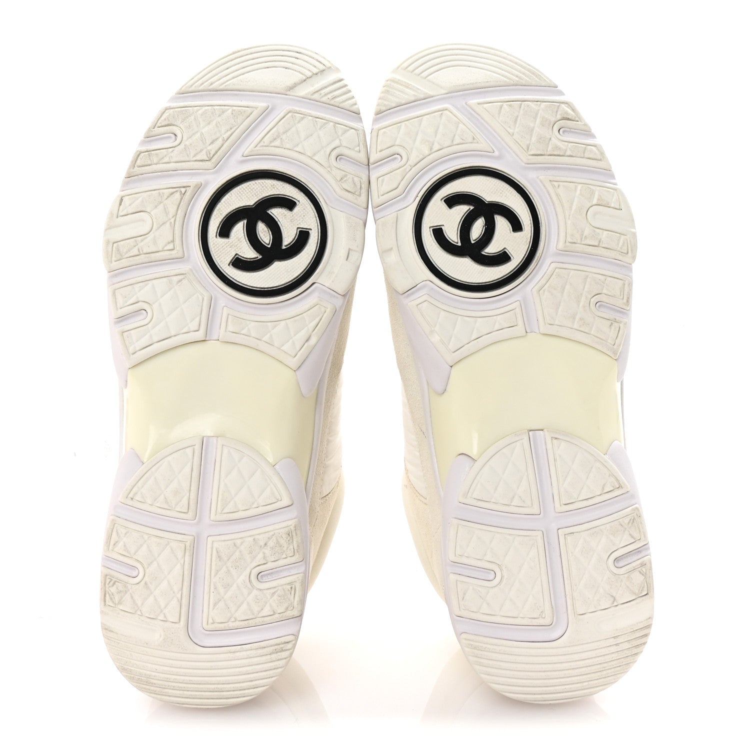 Chanel Suede Calfskin Fabric CC Sneakers 38 White