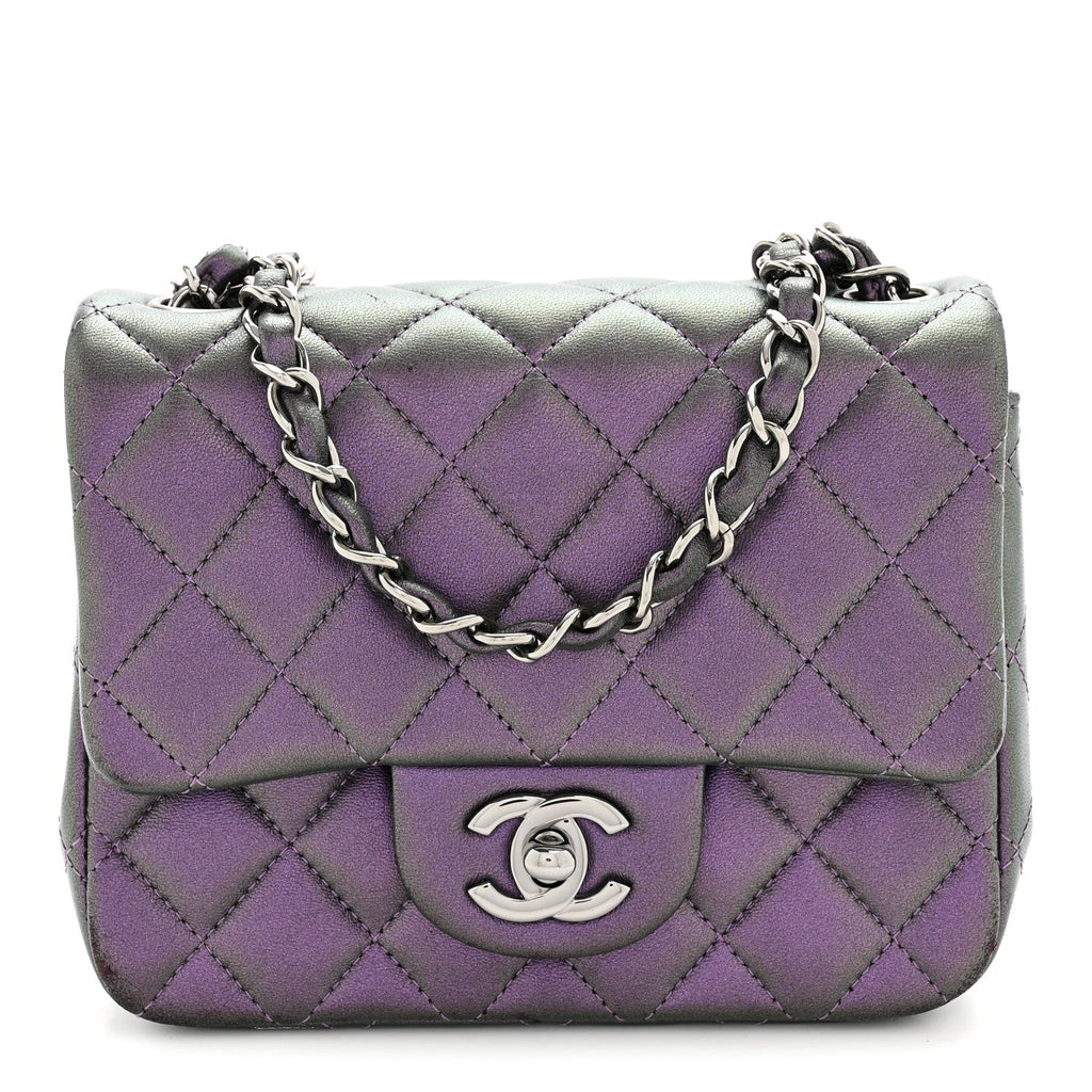 Chanel Iridescent Lambskin Quilted Mini Square Flap Dark Purple