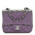 Chanel Iridescent Lambskin Quilted Mini Square Flap Dark Purple