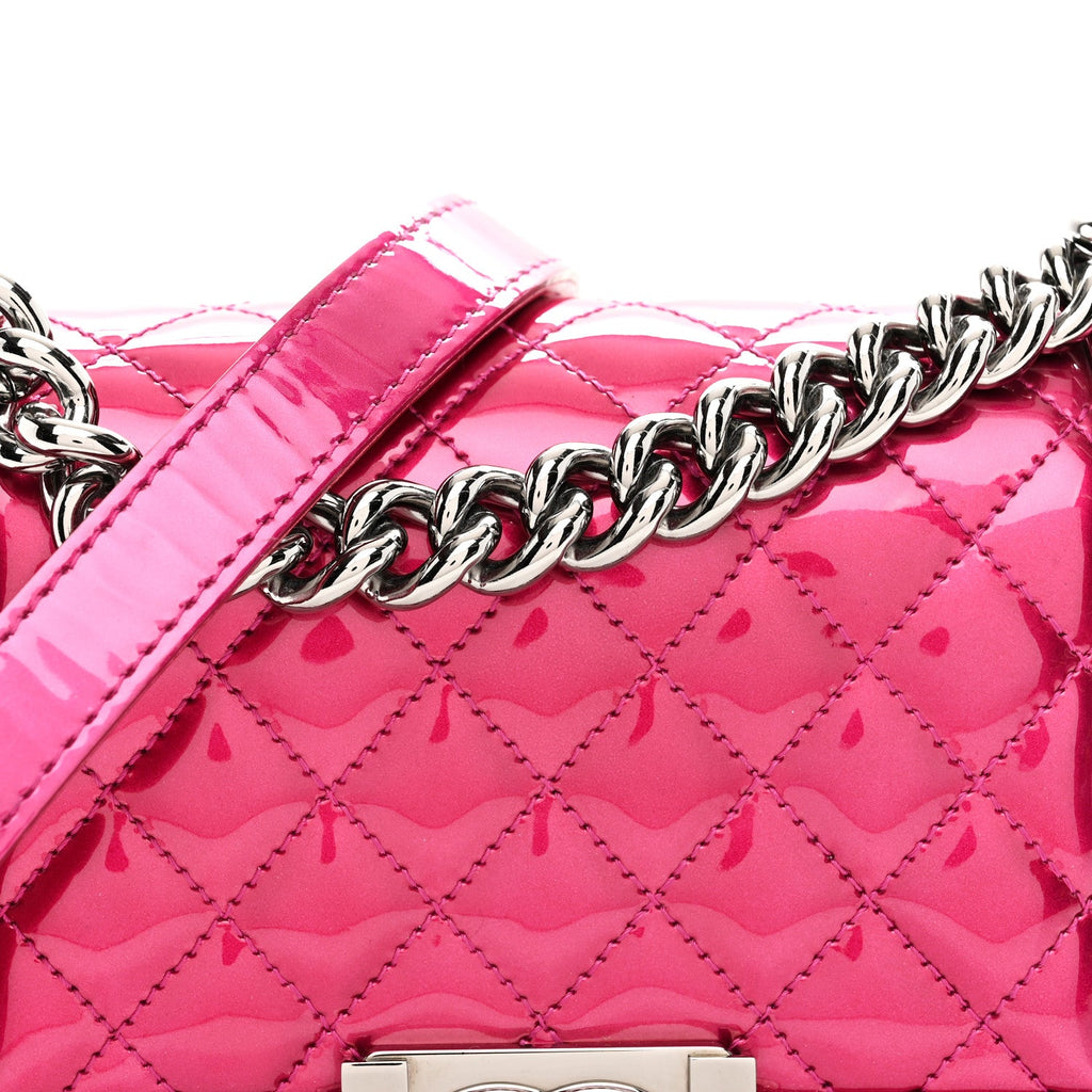 Chanel Metallic Patent Calfskin Quilted Small Boy Flap Pink