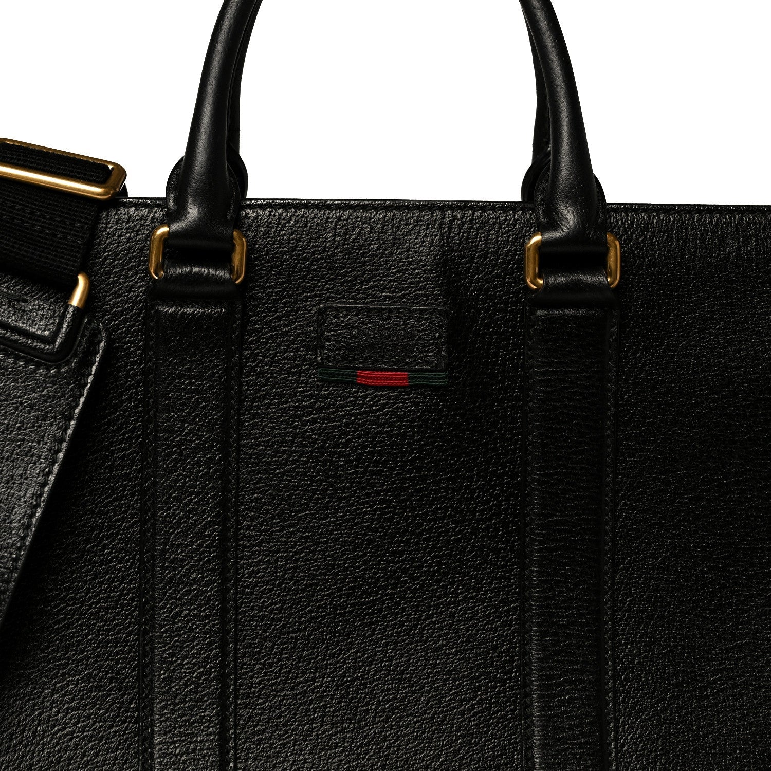 Gucci Grained Calfskin Web Top Handle Tote Black