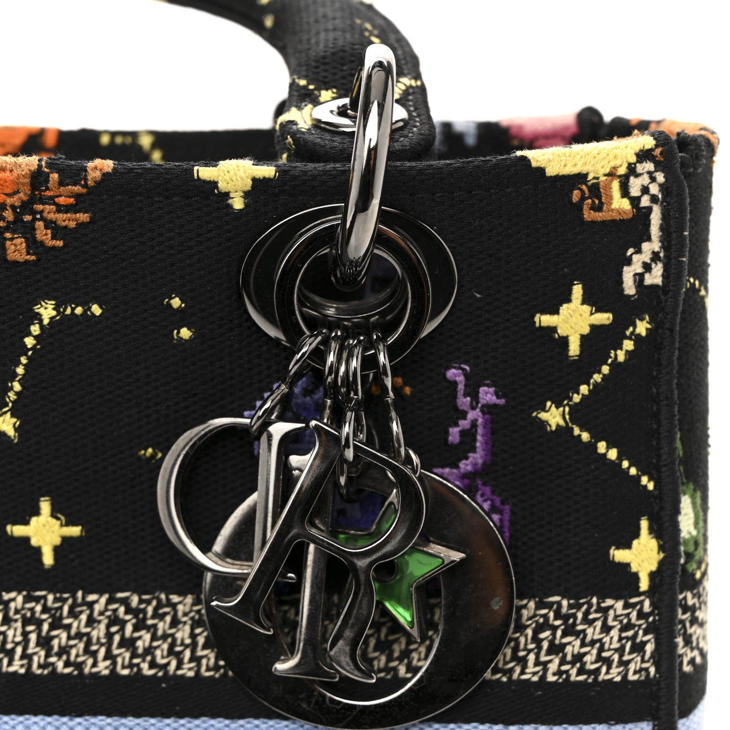 Christian Dior Canvas Pixel Zodiac Embroidered Medium Lady D-Lite Nero Multicolor