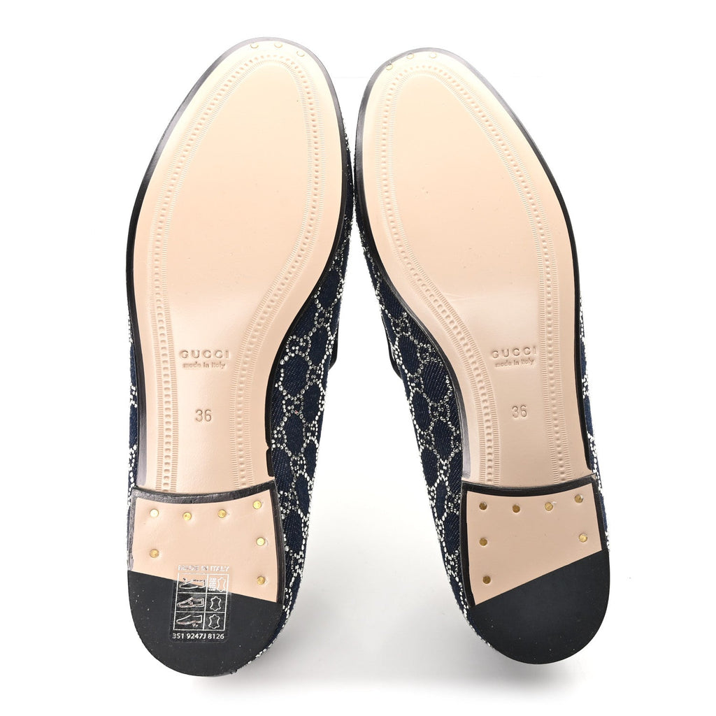 Gucci New Denim Crystal GG Monogram Womens 1953 Horsebit Jordaan Loafer 36 Blue